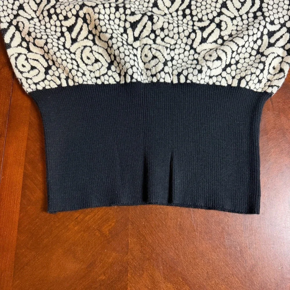 Vintage 80s Ossi Wool‎ Blend Sweater M Abstract Knit Mock Neck Black White read